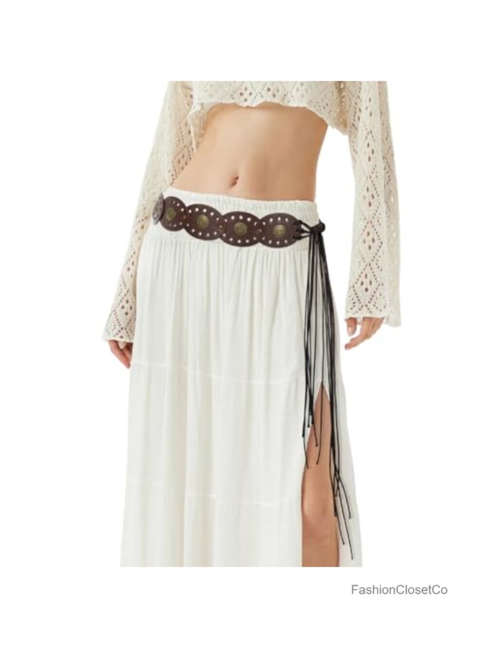 Western Boho PU Leather Concho Belt Wide Vintage Waist Belt